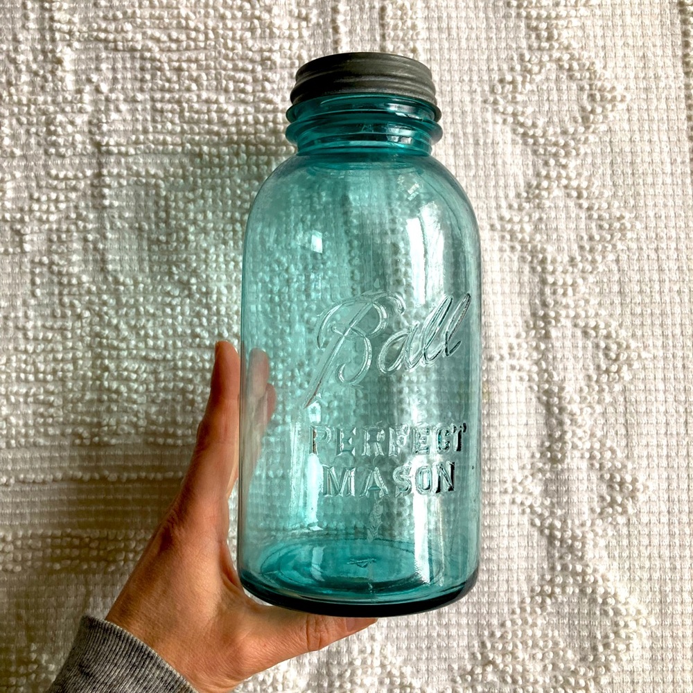 Large Vintage Ball Jar Perfect Mason blue glass